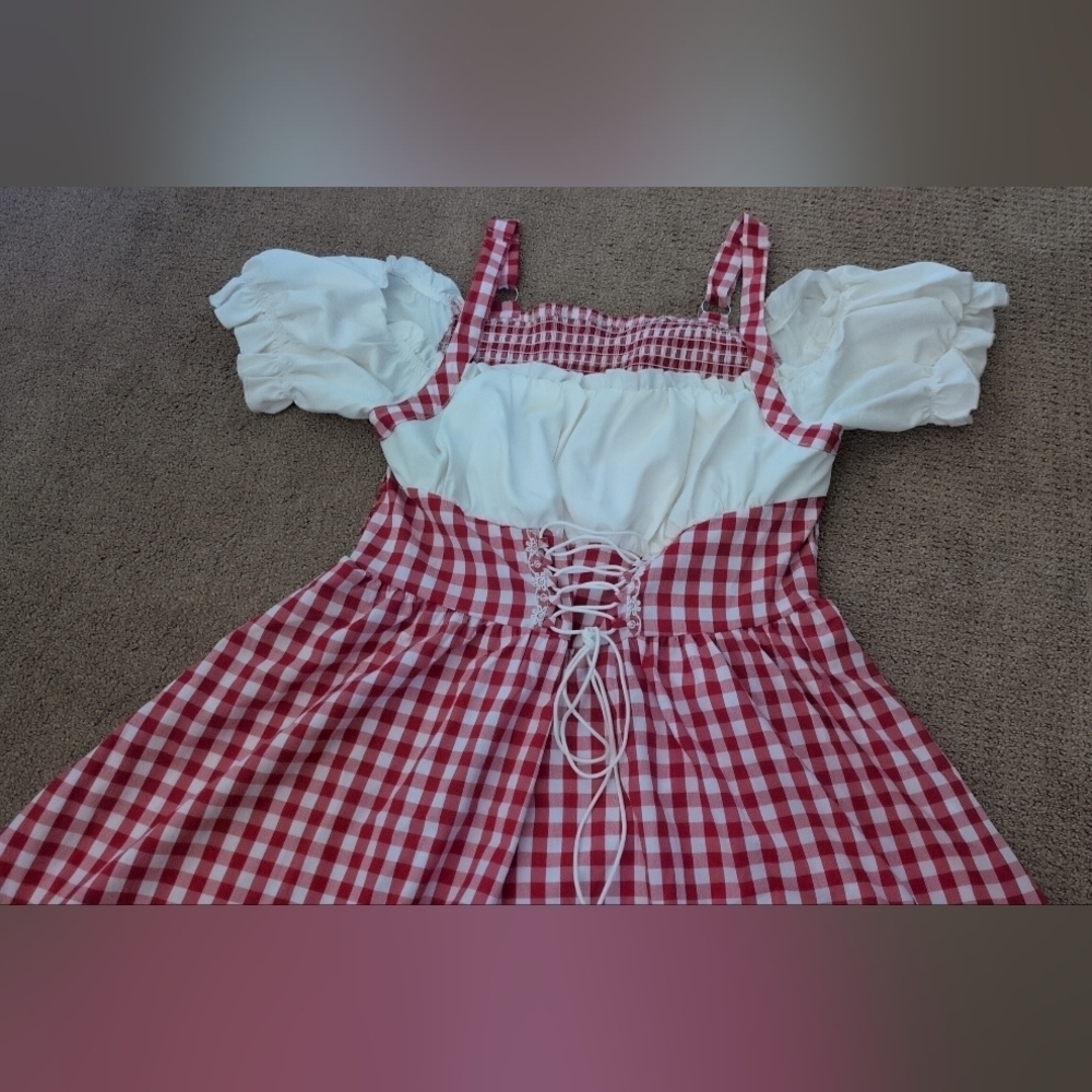 Shein Mod Plus Size Red Plaid Hollow Out Shoulder Victorian Corset Costume - Picture 4 of 12